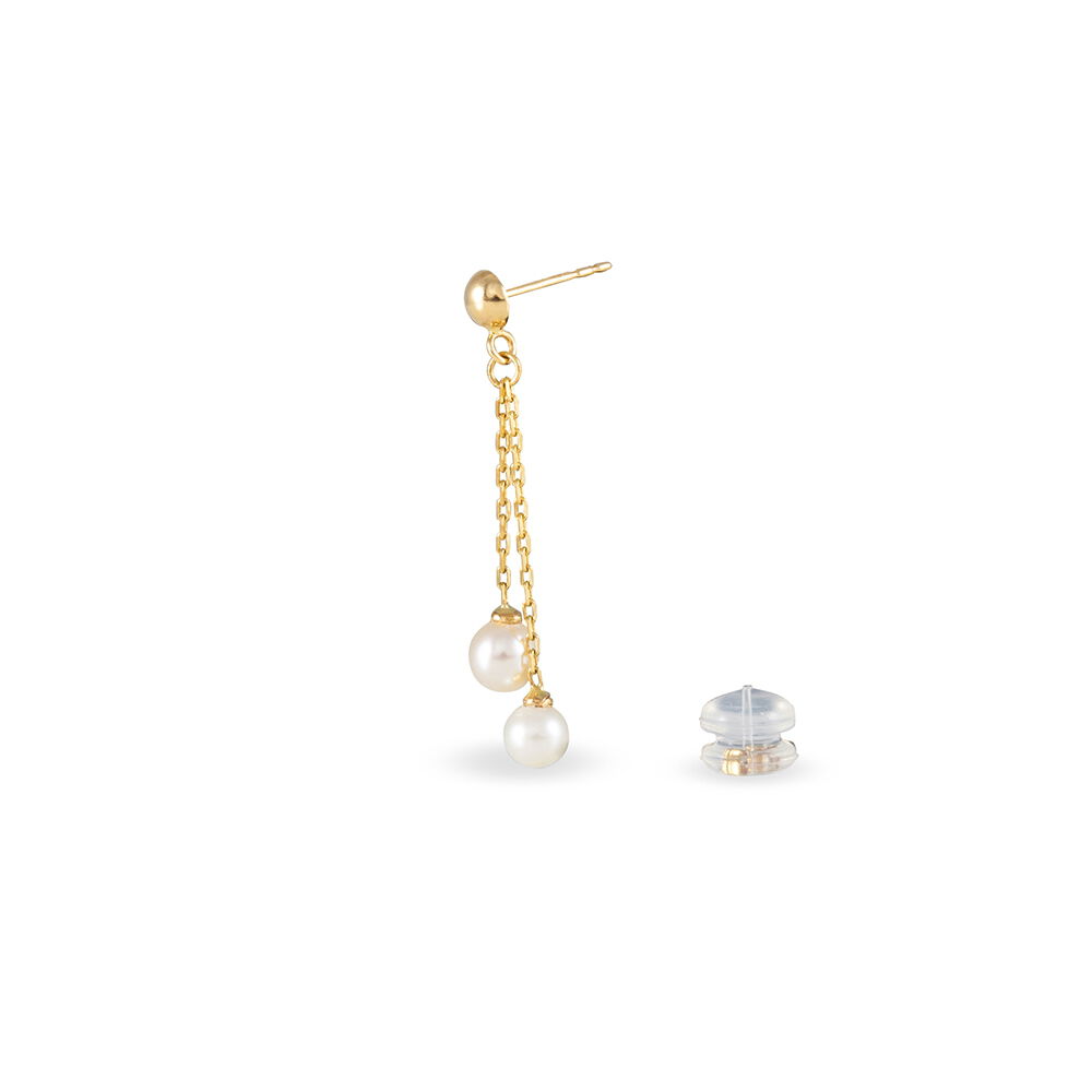 Boucles D'oreilles Pendantes Carrine 2 Fils Or Jaune Perle D'imitation - Pendantes Femme | Marc Orian