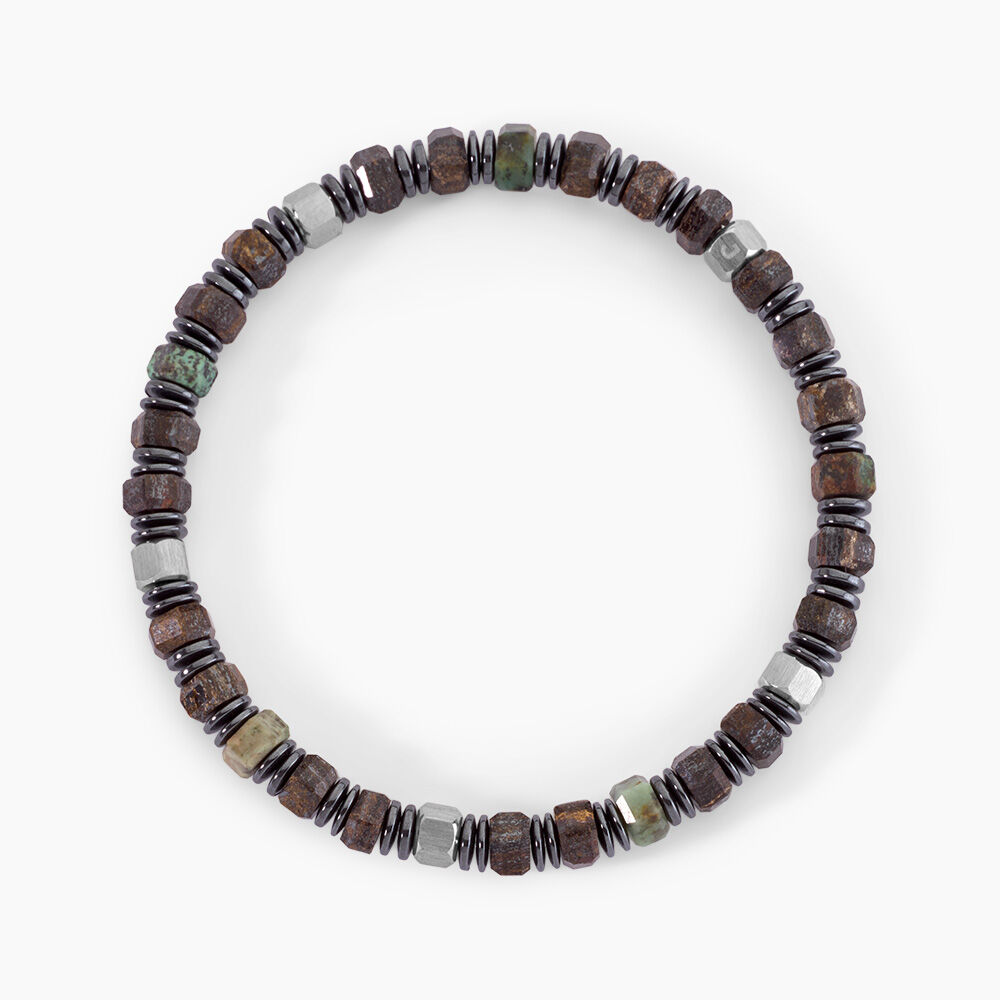Bracelet Naturel Acier Argent&eacute; Bronzite Turquoise H&eacute;matite - Bracelets cha&icirc;nes Homme | Marc Orian