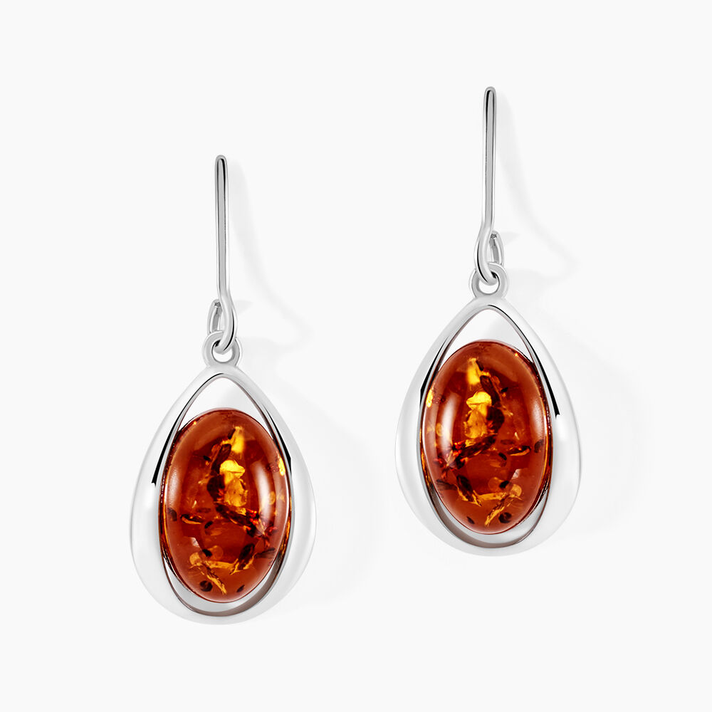 Boucles D'oreilles Pendantes Hilda Argent Blanc Ambre - Pendantes Femme | Marc Orian