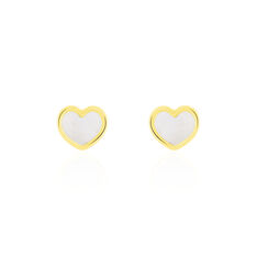 Boucles D'oreilles Puces Amaryllis Coeur Or Jaune Nacre - Clous d'oreilles Enfant | Marc Orian