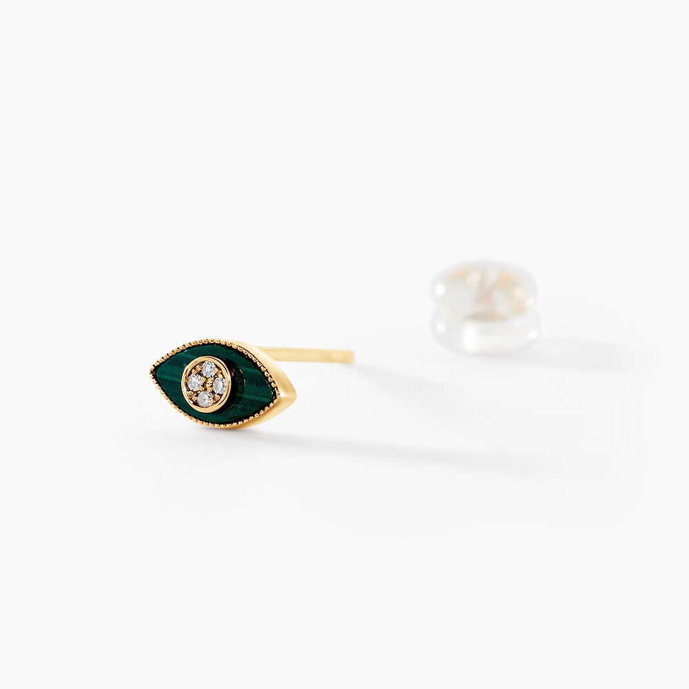 Boucles D'oreilles Puces Matiasma Or Jaune Malachite Diamant - Puces Femme | Marc Orian