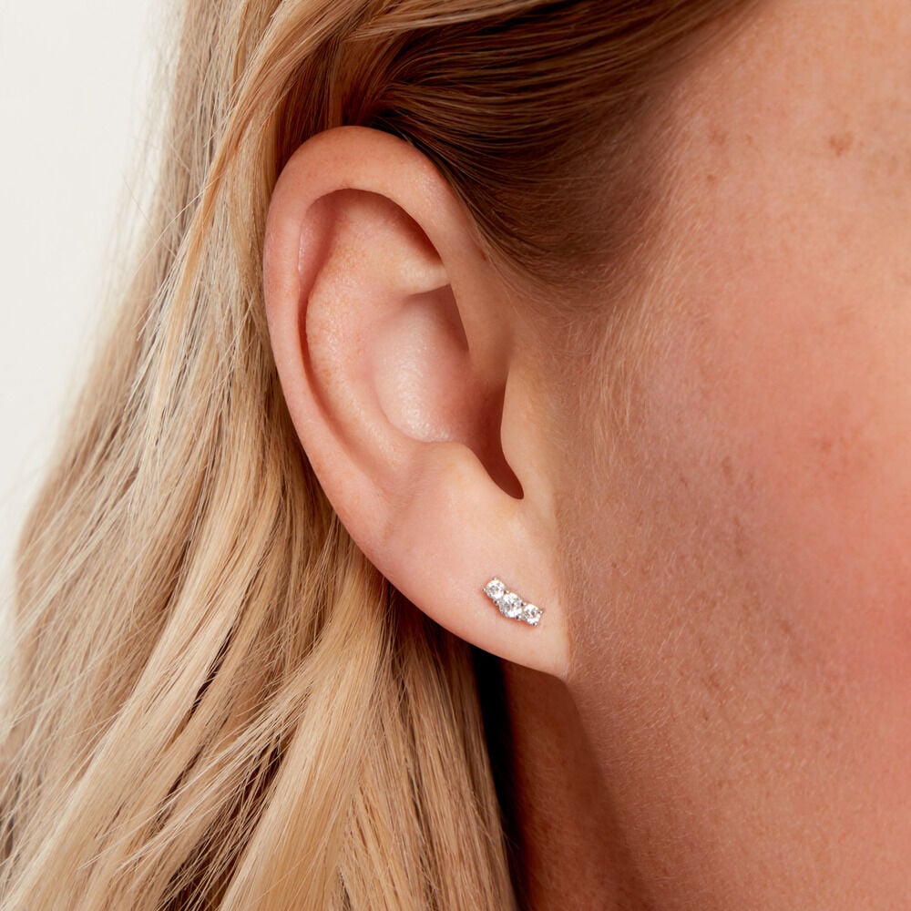 Boucles D'Oreilles Puces Dani Argent Blanc Oxyde De Zirconium - Puces Femme | Marc Orian