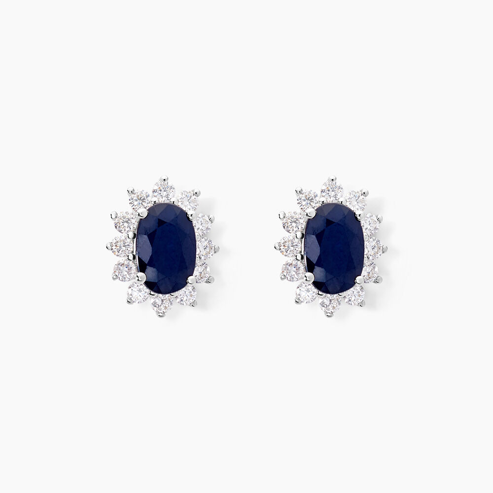 Boucles D'oreilles Or Blanc Saphir Diamants - Puces Femme | Marc Orian