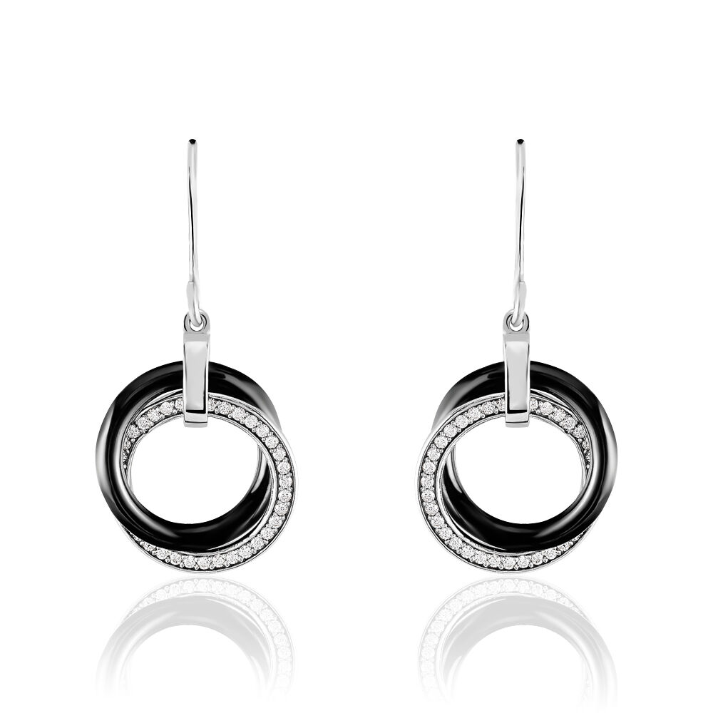 Boucles D'oreilles Pendantes Grizzel Argent Blanc Céramique Et Oxyde - Pendantes Femme | Marc Orian