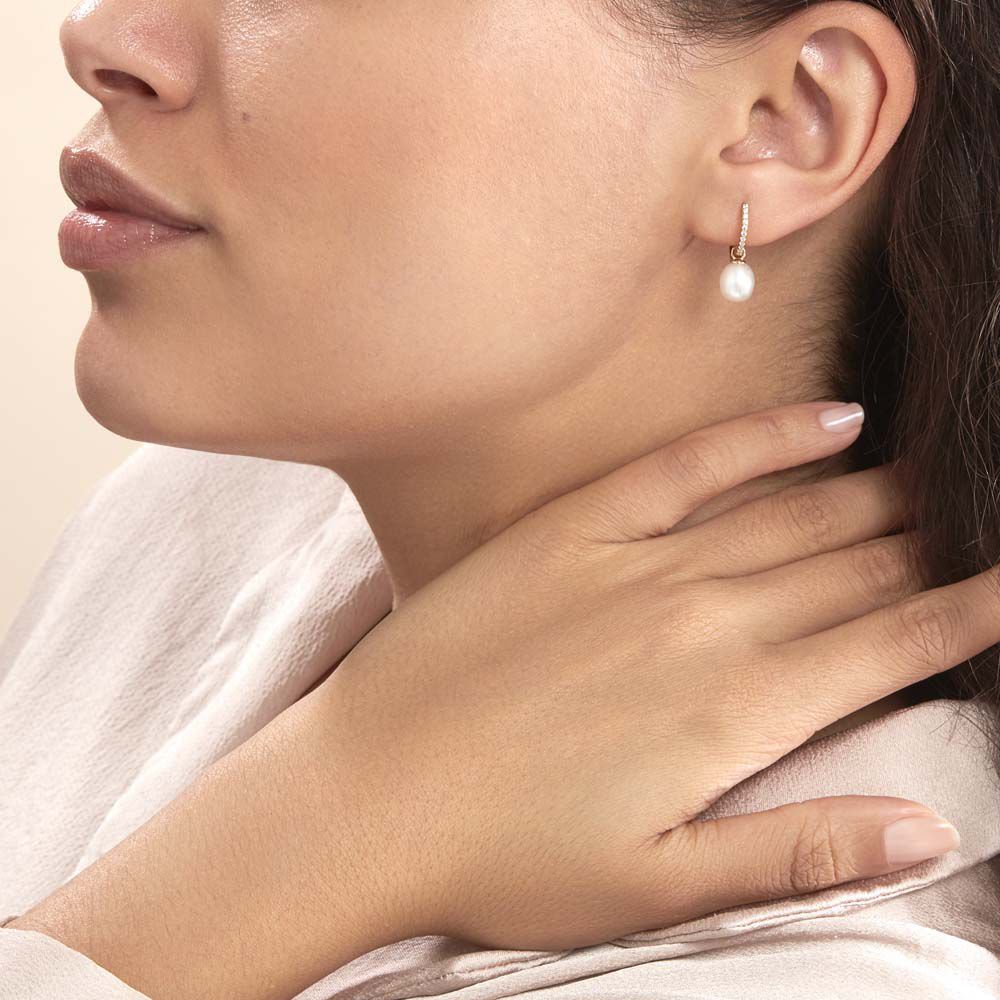Créoles Anes Poire Or Jaune Perle De Culture Et Oxyde De Zirconium - Créoles Femme | Marc Orian