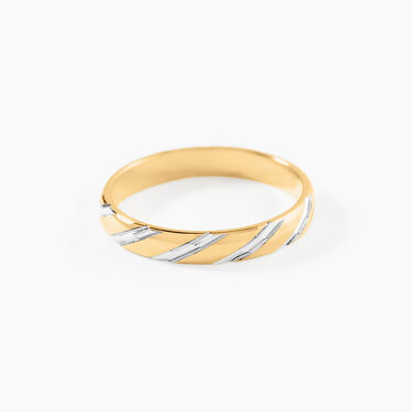 Alliance Strie Fantaisie Demi Jonc Classique Or Bicolore