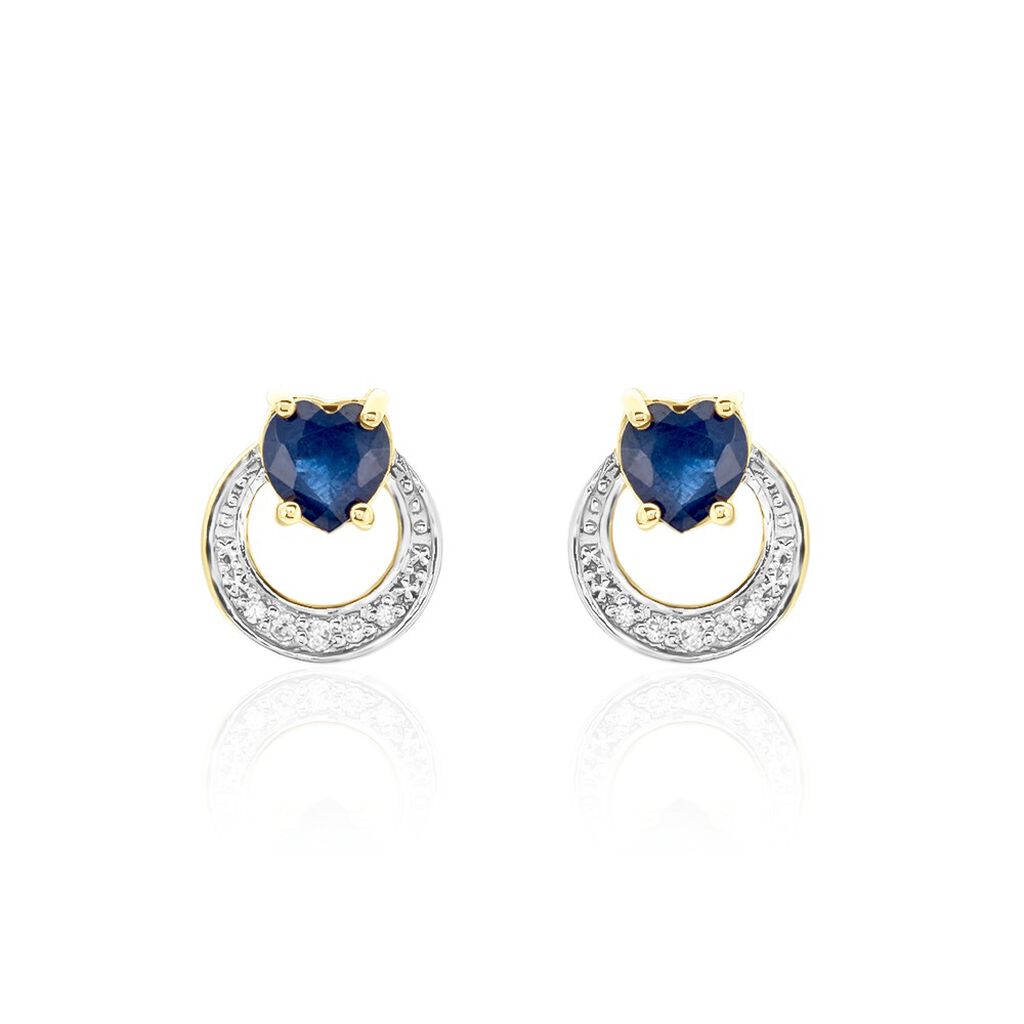 Boucles D'oreilles Puces Ambrosine Or Jaune Saphir Diamant - Puces Femme | Marc Orian