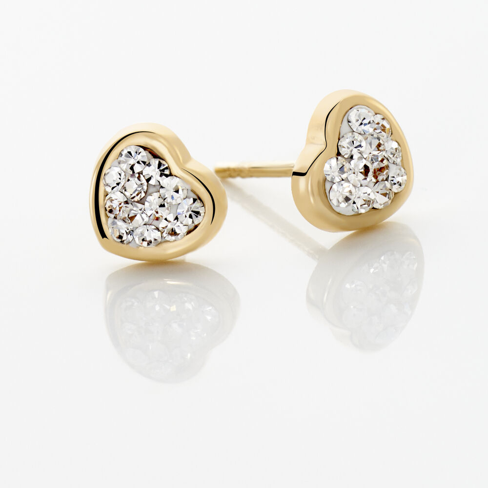 Boucles D'oreilles Puces Daria Cœur 0 Or Jaune Strass - Puces Famille | Marc Orian
