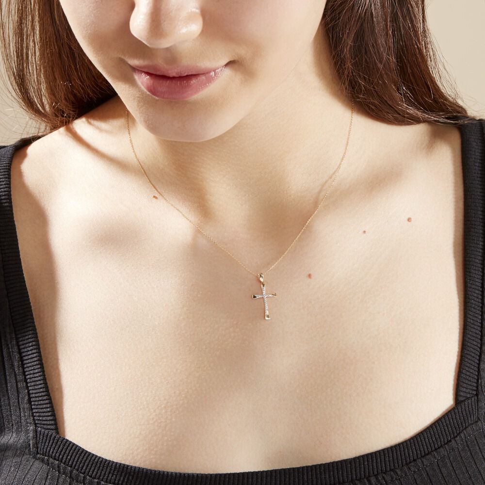 Collier Canice Croix Or Jaune Diamant - Colliers avec pierres Femme | Marc Orian