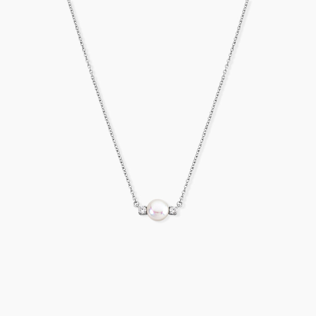 Collier Sari Argent Blanc Perle De Culture Oxyde De Zirconium - Colliers avec pierres Femme | Marc Orian