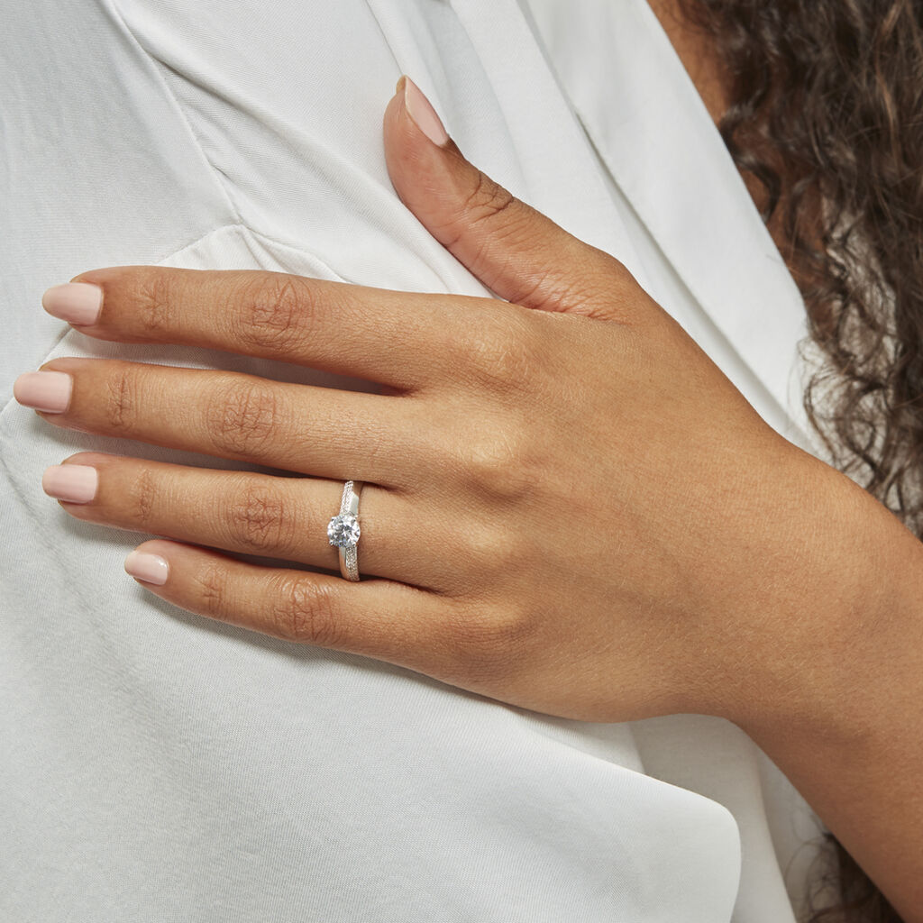 Bague Solitaire Messine Or Blanc Oxyde De Zirconium - Bagues Solitaire Femme | Marc Orian
