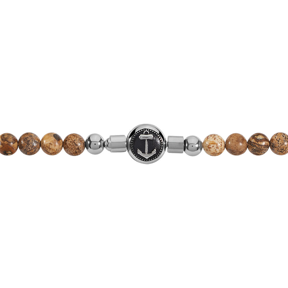 Bracelet Acier Yannice Boules Lisses Pierres Marron - Bracelets Elastique Homme | Marc Orian