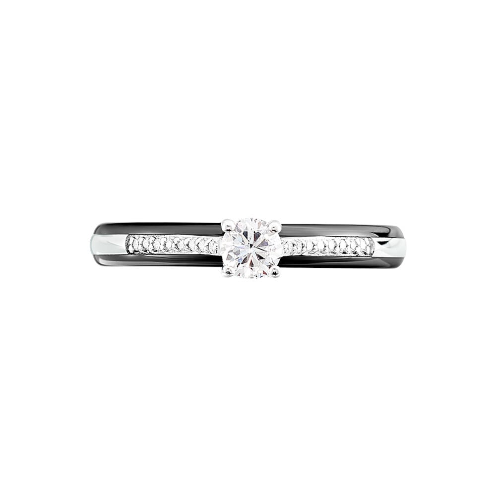 Bague Solitaire Ceramique Argent Blanc C&eacute;ramique Et Oxyde De Zirconium - Bagues de promesse Femme | Marc Orian
