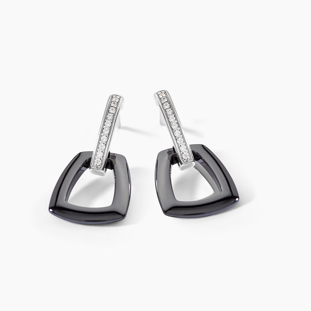 Boucles D'oreilles Pendantes Ezra Argent Blanc C&eacute;ramique Et Oxyde - Pendantes Femme | Marc Orian