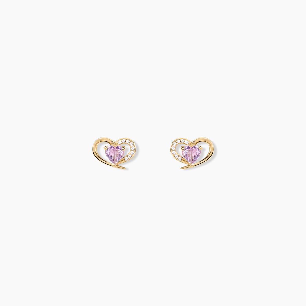 Boucles D'Oreilles Puces Creighton Argent Dor&eacute; A L'Or 750/1000 Am&eacute;thyste Oxyde De Zirconium - Puces Femme | Marc Orian