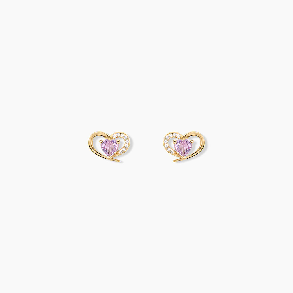 Boucles D'Oreilles Puces Creighton Argent Dor&eacute; A L'Or 750/1000 Am&eacute;thyste Oxyde De Zirconium - Puces Femme | Marc Orian