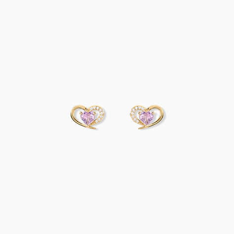 Boucles D'Oreilles Puces Creighton Argent Dor&eacute; A L'Or 750/1000 Am&eacute;thyste Oxyde De Zirconium - Puces Femme | Marc Orian