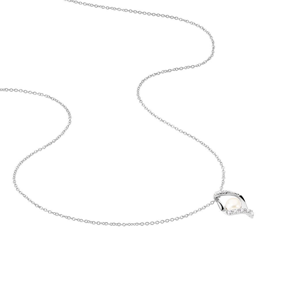 Collier Laurene Argent Blanc Perle De Culture Et Oxyde De Zirconium - Colliers avec pierres Femme | Marc Orian
