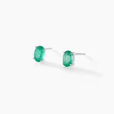 Boucles D'oreilles Puces Ovale Or Blanc Emeraude - Clous d'oreilles Femme | Marc Orian