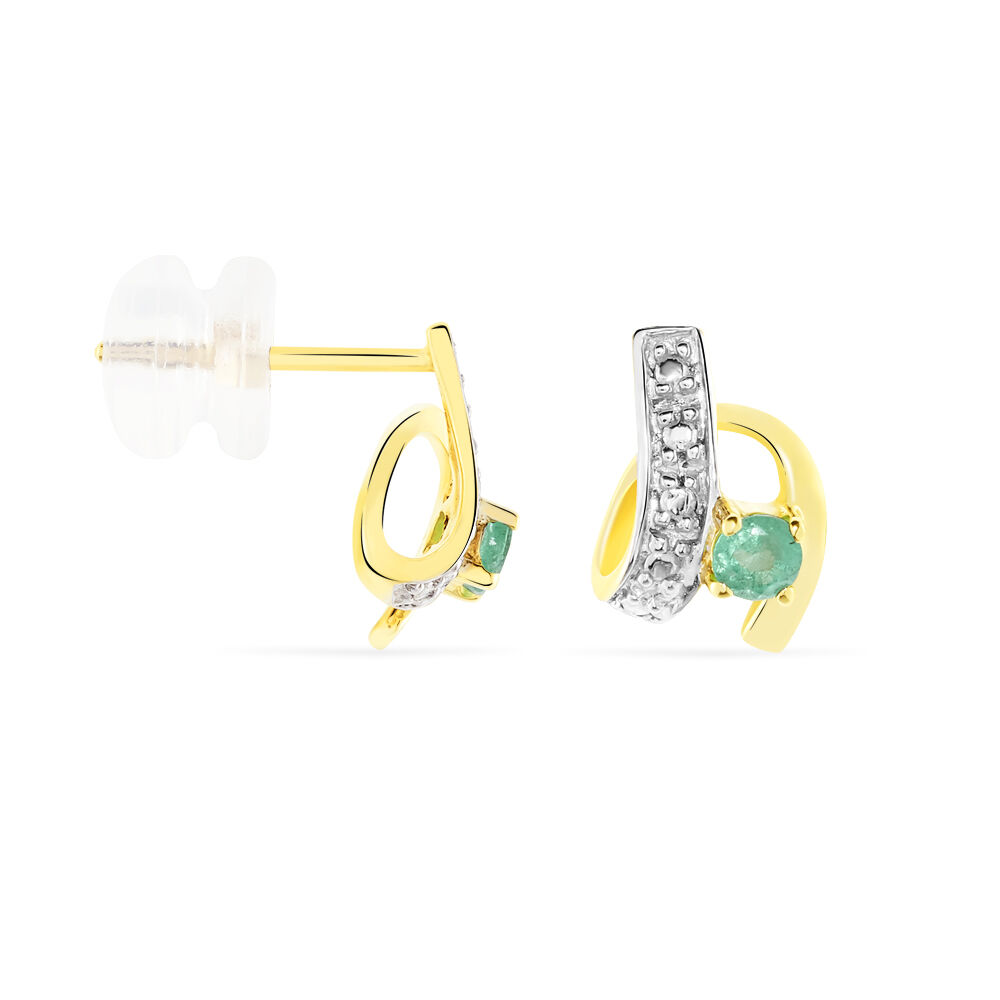 Boucles D'oreilles Puces Loubra Or Jaune Emeraude - Puces Femme | Marc Orian