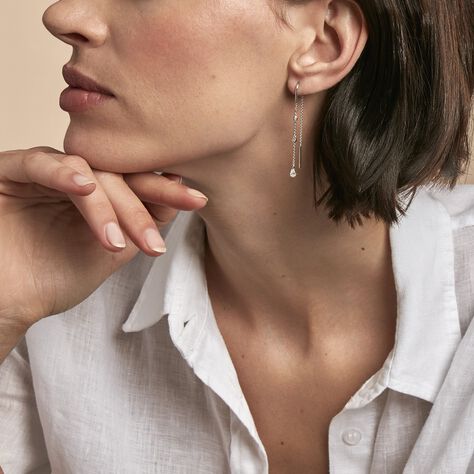Boucles D'oreilles Pendantes Mascaret Argent Blanc Oxyde De Zirconium - Boucles d'oreilles Pendantes Femme | Marc Orian