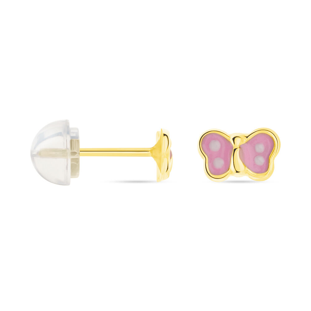 Boucles D'oreilles Puces Papillon Rose Or Jaune - Puces Enfant | Marc Orian