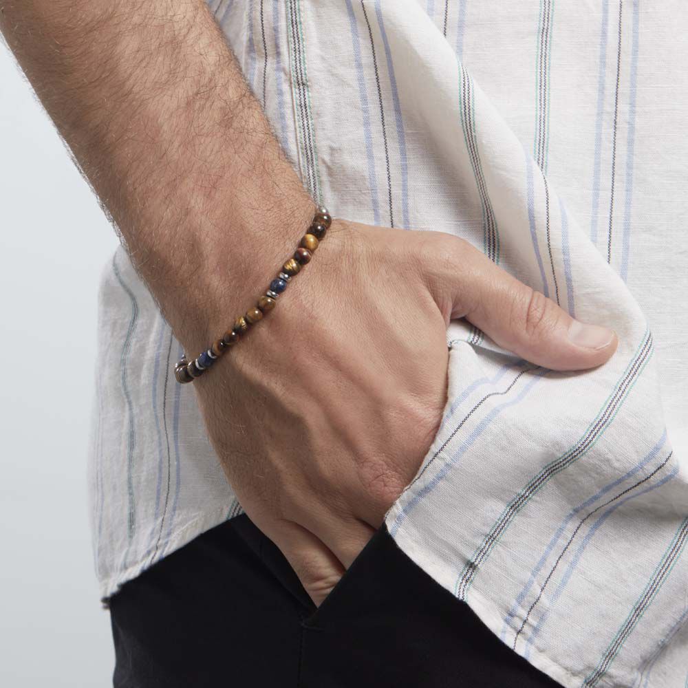 Bracelet Acier Blanc Delfino œil De Tigre Sodalite - Bracelets chaînes Homme | Marc Orian