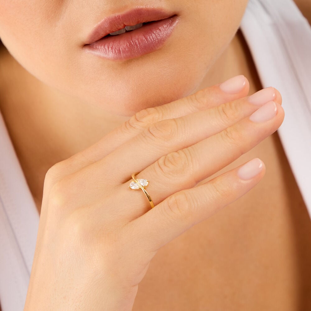 Bague Meyrem Argent Dor&eacute; A L'Or 750/1000 Oxyde De Zirconium - Bagues avec pierre Femme | Marc Orian