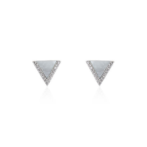 Boucles D'oreilles Puces Mori Argent Blanc Oxyde De Zirconium Et Nacre - Pendantes Femme | Marc Orian