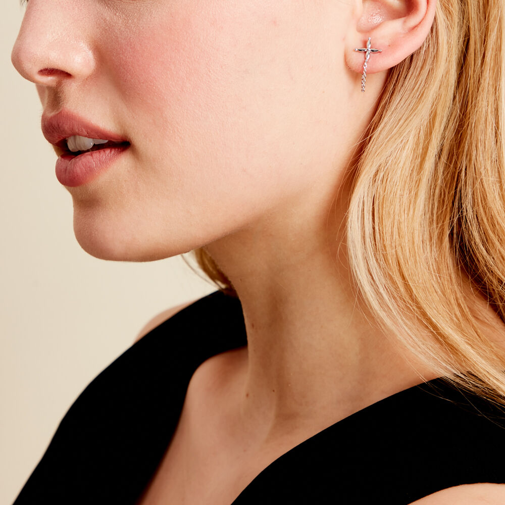 Boucles D'oreilles Pendantes Phula Argent Blanc - Pendantes Femme | Marc Orian