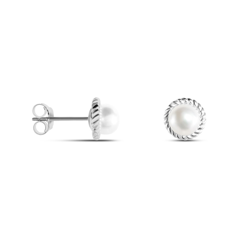 Boucles D'oreilles Puces Vittorio Argent Blanc Perle De Culture - Puces Femme | Marc Orian
