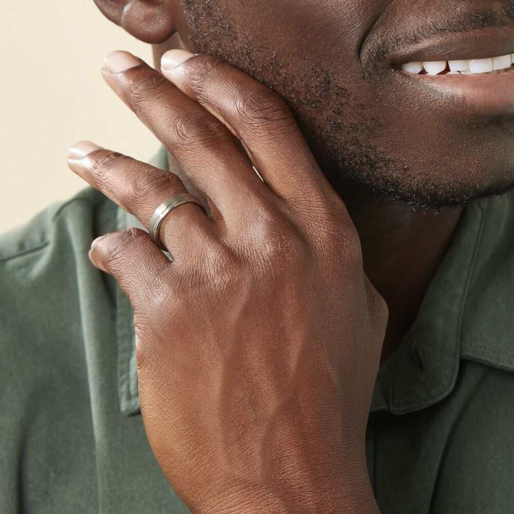 Alliance Mat Et Brillant Liseret Ruban Plat Palladium Blanc - Alliances duo Homme | Marc Orian