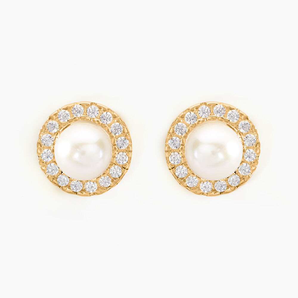 Boucles D'oreilles Puces Grizel Or Jaune Perle De Culture Et Oxyde - Puces Femme | Marc Orian