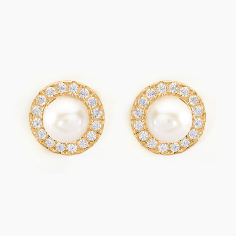 Boucles D'oreilles Puces Grizel Or Jaune Perle De Culture Et Oxyde - Puces Femme | Marc Orian