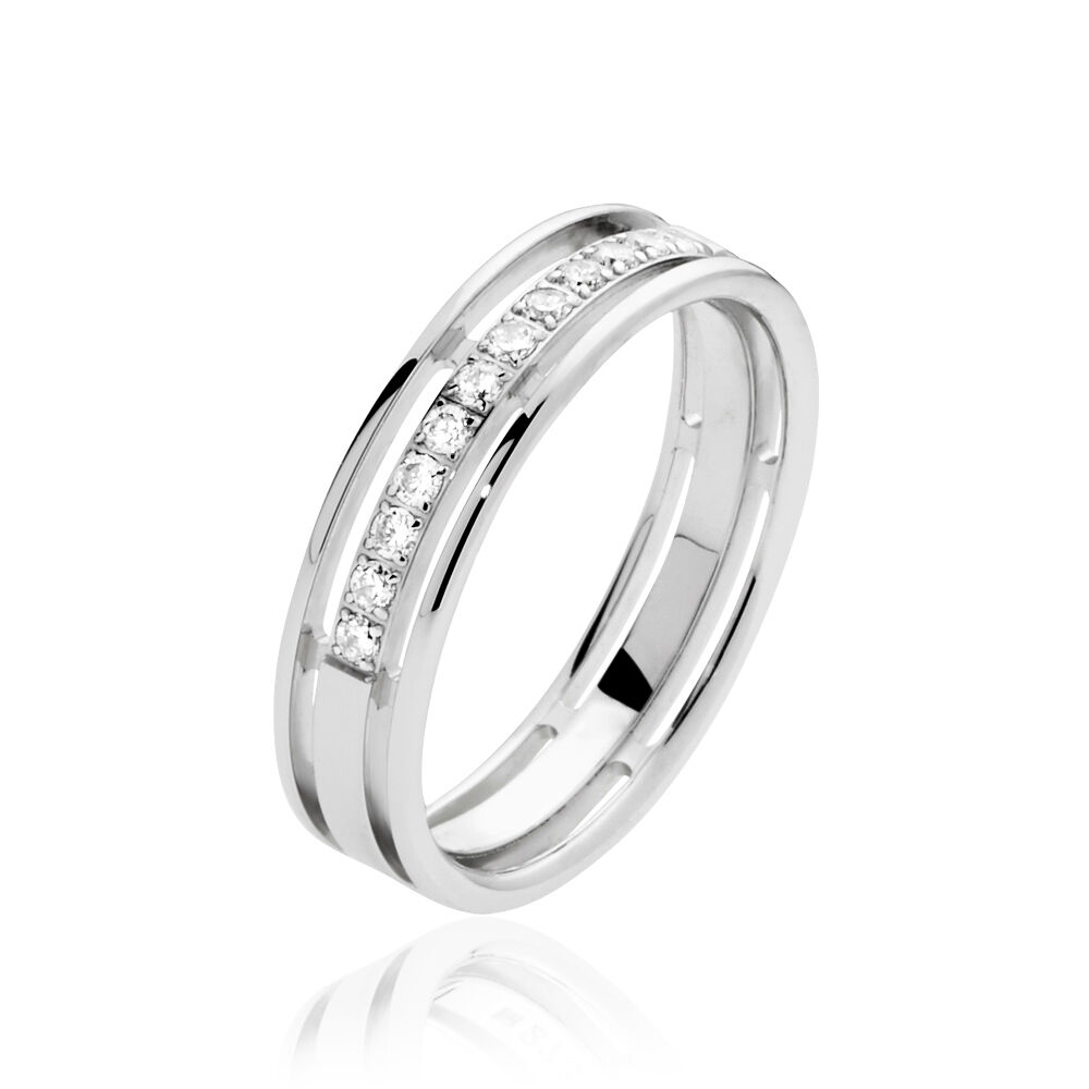 Alliance Serti Grains Ajoures Or Blanc Diamant - Alliances duo Unisex | Marc Orian