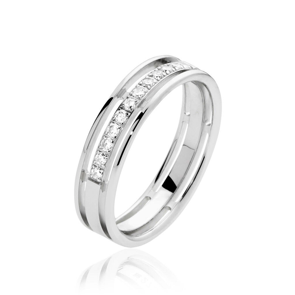 Alliance Serti Grains Ajoures Or Blanc Diamant - Alliances duo Unisex | Marc Orian