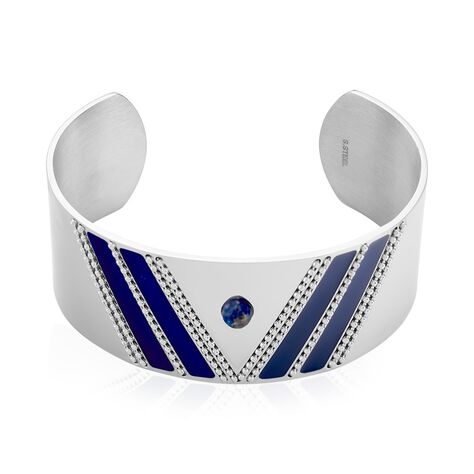 Bracelet Manchette Imagine Tamera Acier Blanc Lapis Lazuli - Bracelets Pierre Femme | Marc Orian