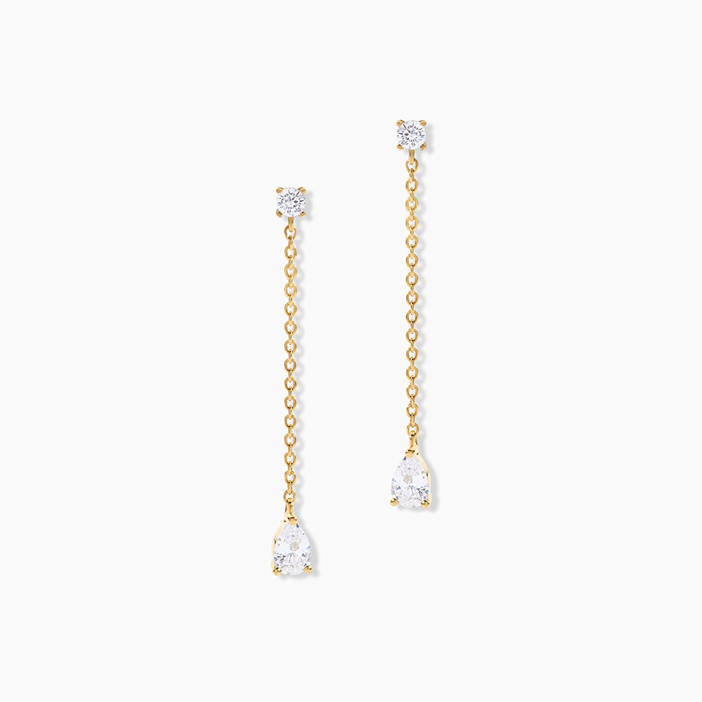 Boucles D'Oreilles Pendantes Regane Argent Dor&eacute; A L'Or 750/1000 Oxyde De Zirconium - Pendantes Femme | Marc Orian