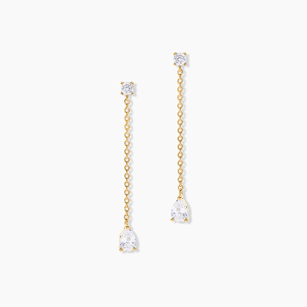 Boucles D'Oreilles Pendantes Regane Argent Dor&eacute; A L'Or 750/1000 Oxyde De Zirconium - Pendantes Femme | Marc Orian