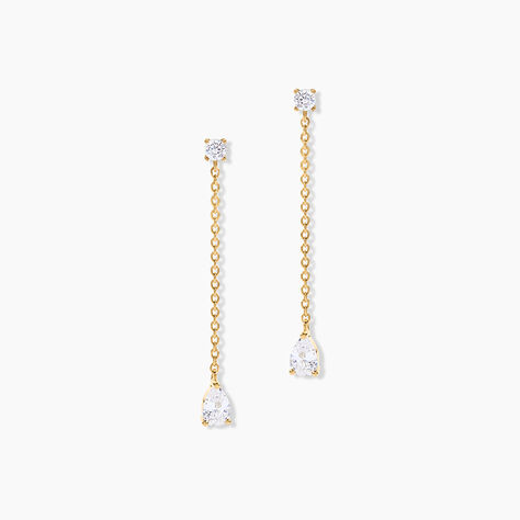 Boucles D'Oreilles Pendantes Regane Argent Dor&eacute; A L'Or 750/1000 Oxyde De Zirconium - Pendantes Femme | Marc Orian