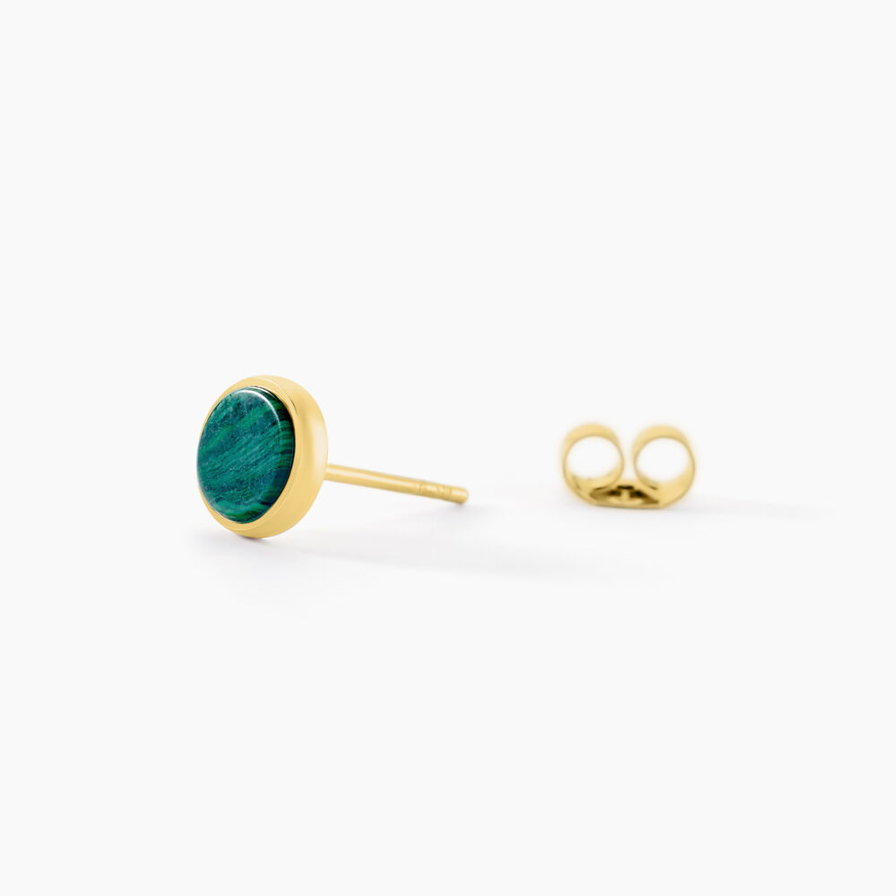 Boucles D'oreilles Puces Athena Acier Dor&eacute; Malachite - Puces Femme | Marc Orian