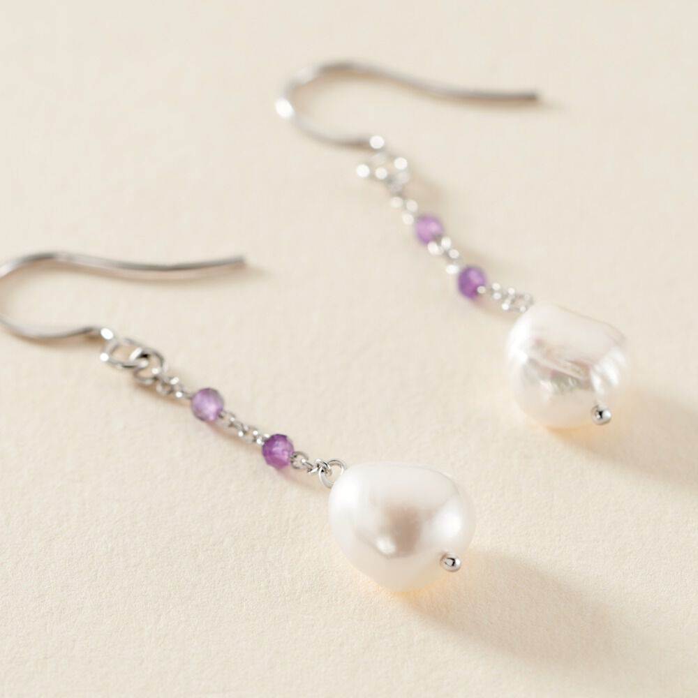 Boucles D'oreilles Pendantes Kerri Argent Blanc Perle De Culture - Pendantes Femme | Marc Orian