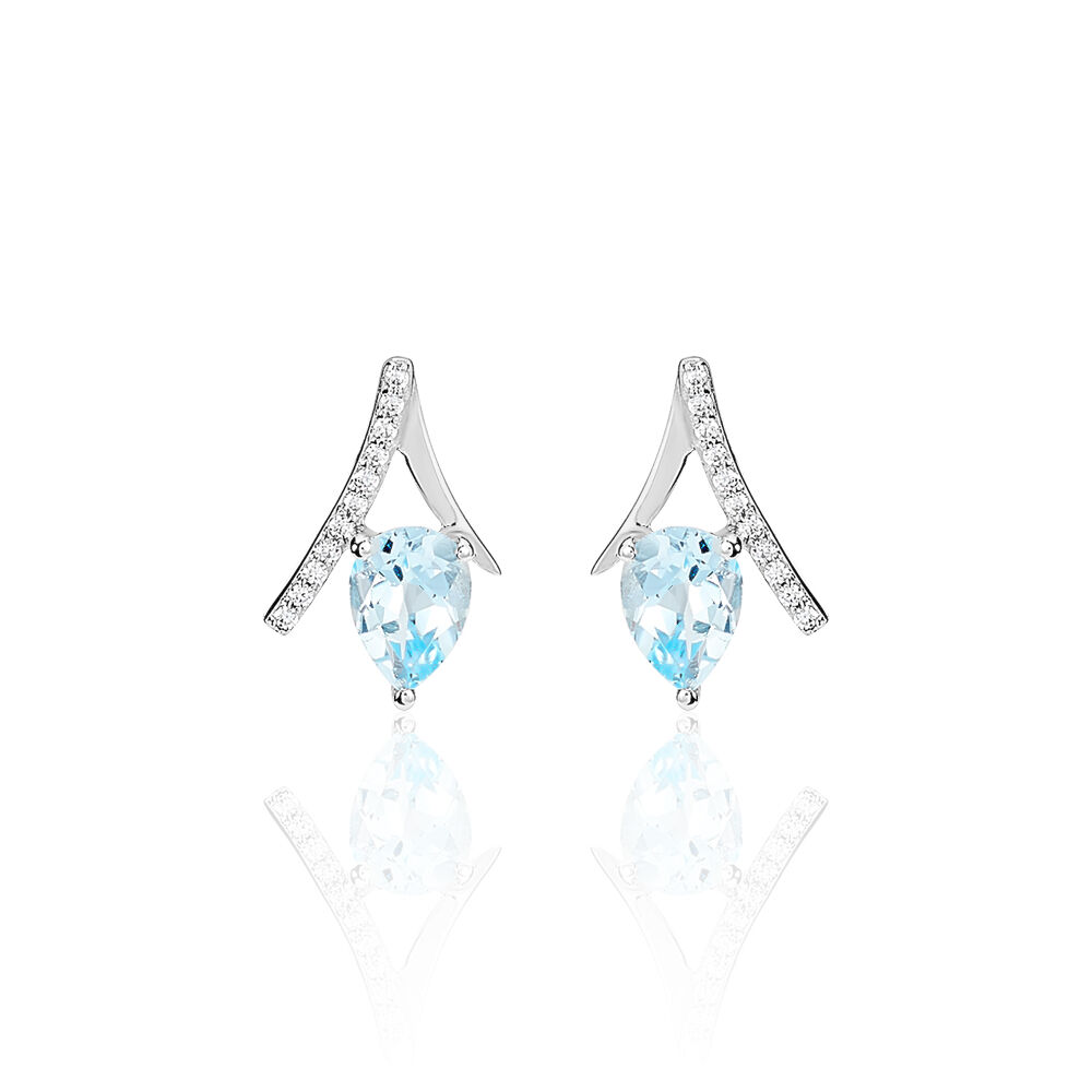 Boucles D'oreilles Puces Electa Or Blanc Topaze Et Oxyde De Zirconium - Puces Femme | Marc Orian