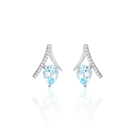 Boucles D'oreilles Puces Electa Or Blanc Topaze Et Oxyde De Zirconium - Puces Femme | Marc Orian