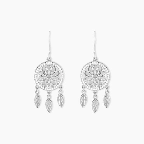 Boucles D'oreilles Pendantes Nemetona Argent Blanc Oxyde - Pendantes Femme | Marc Orian