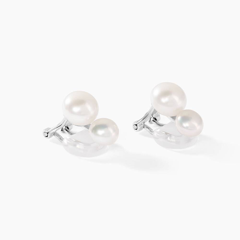 Boucles D'oreilles Clips Argent Blanc Viano Perles Oxydes - Puces Femme | Marc Orian