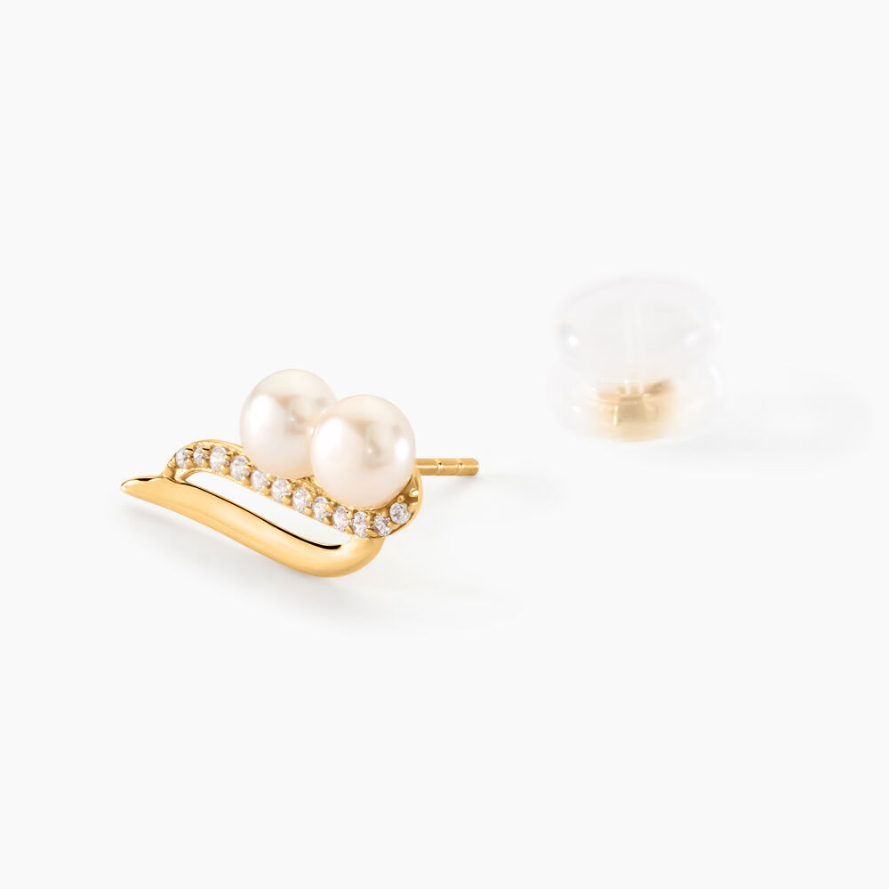 Boucles D'oreilles Puces Loeva Or Jaune Perle De Culture Et Oxyde - Puces Femme | Marc Orian