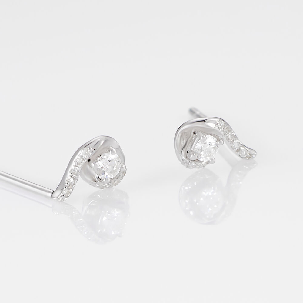 Boucles D'oreilles Puces Vrille Accompagnee Or Blanc Diamant - Boucles d'oreilles mariage Femme | Marc Orian