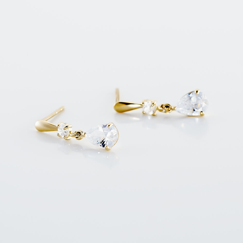 Boucles D'oreilles Pendantes Goutte Or Jaune Oxyde De Zirconium - Pendantes Femme | Marc Orian