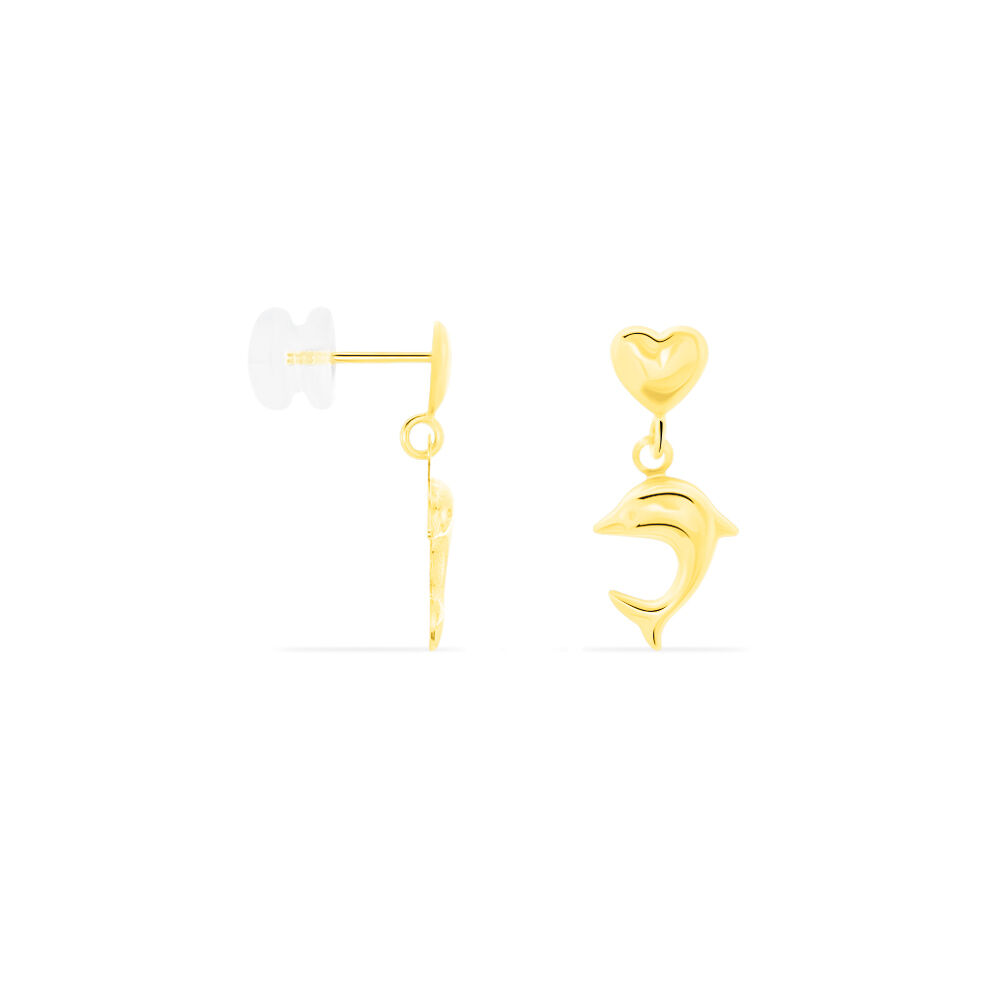Boucles D'oreilles Pendantes Fulvie Coeurs Et Dauphin Or Jaune - Pendantes Femme | Marc Orian